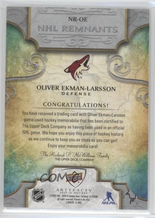 2020-21 Upper Deck Artifacts NHL Remnants Oliver Ekman-Larsson #NR-OE - Image 2 of 2