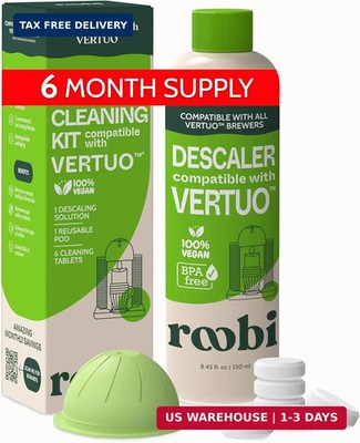 Roobi Nespresso Compatible Vertuo Cleaning & Descaling Kit. Includes 1 Bottle of
