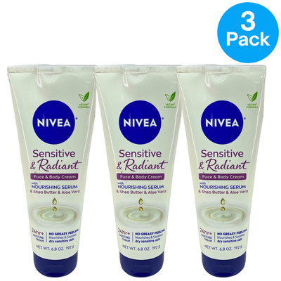 NIVEA Sensitive & Radiant Face & Body Cream 6.8 oz 3 Pack New