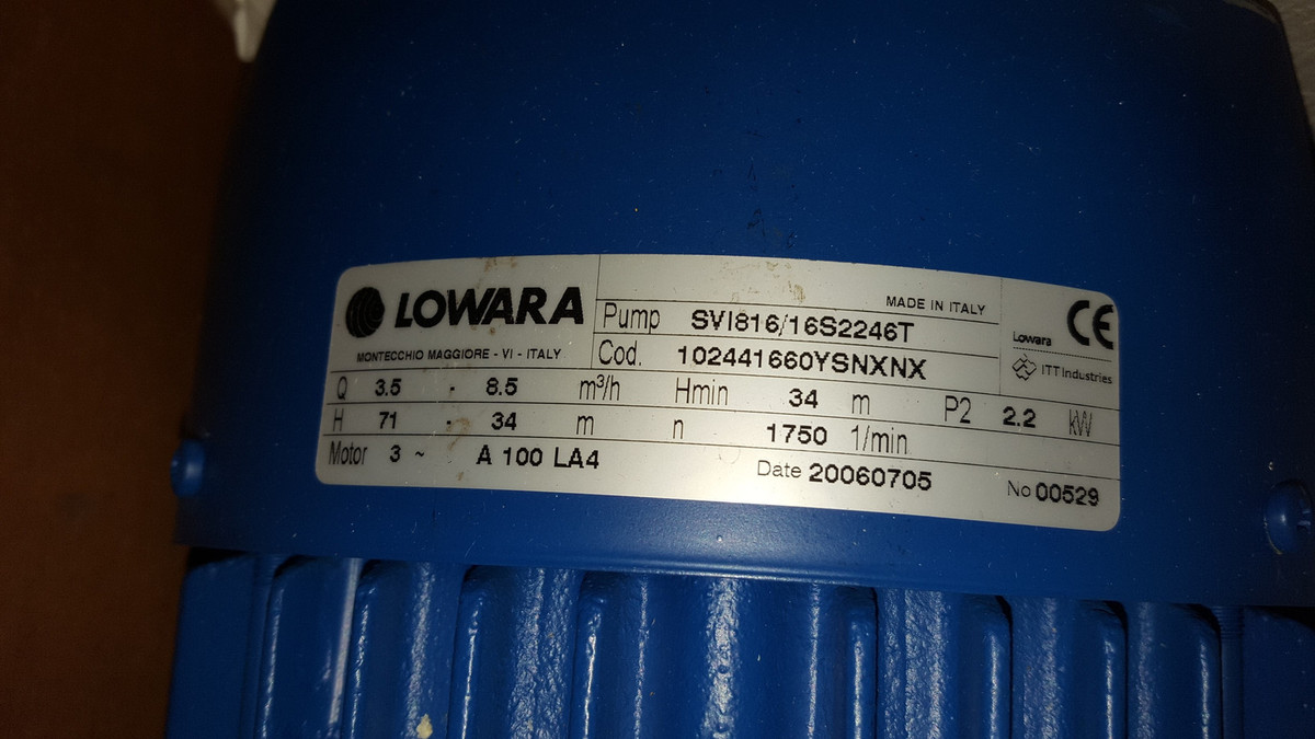 Lowara SVI816/16S2246T Submersible Multistage Vertical Pump Lowara SVI816/16S2246T Submersible Multistage Vertical Pump
