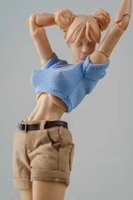 1/12 Female Blue Short Sleeve Top Shorts Belt Clothes For 6" Figure Body Doll