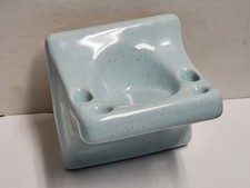 Vtg. 1960s Ceramic Toothbrush/Cup Holder - Light Blue Glossy w/black specks