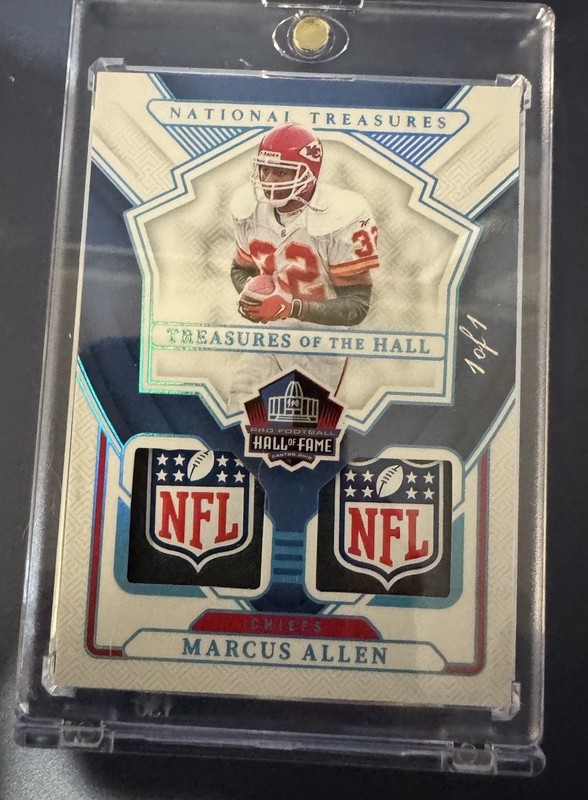 1/1 Panini 2024 National Treasures Marcus Allen dual shield chiefs hall of fame