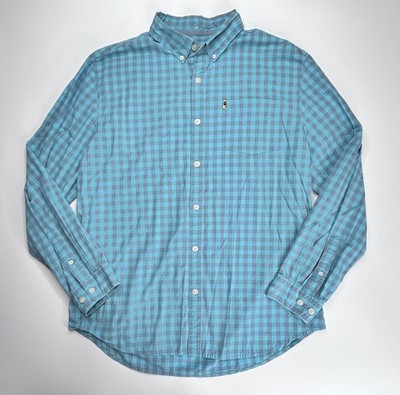 Buffalo Jackson Men s Gingham Check Shirt L Blue Gray Button Down 100% Cotton