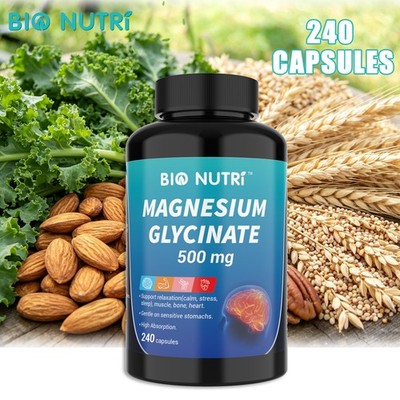 BIO NUTRI Magnesium Glycinate 240 Capsules 500mg for Sleep Stress Adults