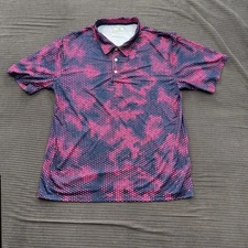 Obnoxious Golf Polo Shirt Mens XL Blue Pink Dot Print Performance Golf Spandex