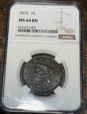 1816 MS64BN NGC Coronet Large Cent Full Red Reverse PQ Tough Type RB CAC?