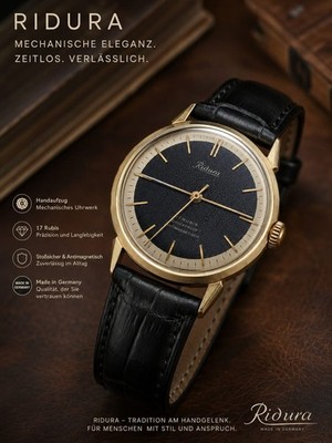 Armbanduhr Ridura Vintage Herrenuhr 34mm Handaufzug Germany 17 Jewels Läuft Gut 