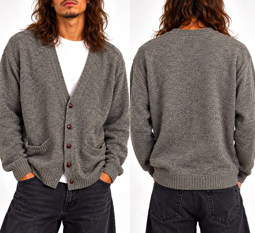 Pendleton, Pendleton 1990’s Mens Gray Virgin Wool Knit V-Neck Button Cardigan Pockets Sz L