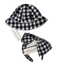 Janie and Jack Headband  Bucket Sun Hat Set Black Gingham Girls Sz 6-12 Months
