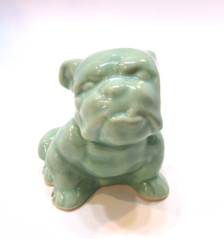 Antique 1930s Morton Pottery Green Bulldog Small 4" Figurine Succulent Planter