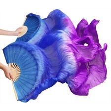 1 Pair Silk Belly Dance Fans Veil Left Right 180x90 cm Folding Dance Fan