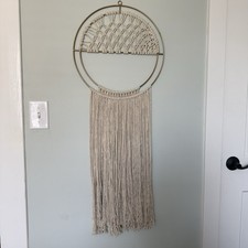 Macrame Beige Gold Circle Boho Style Large Wall Hanging Decor Wall Art 16  x41  