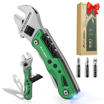 FLISSA 13-in-1 Multi Tool Wrench, Gift for Men, Stainless Steel Green