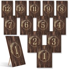 12 Pieces Rustic Wooden Wedding Table Numbers 1-12 Self Stand Centerpieces