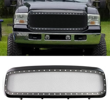 Front Grill Grille Glossy Black Steel Mesh Rivet Direct-Fit for Ford F250 F350 F