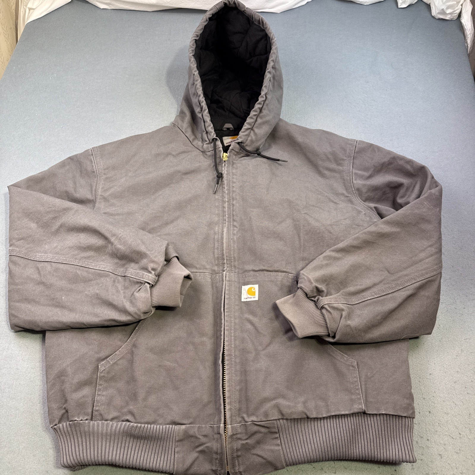 Vintage Carhartt J140 GVL Size 2XL GRAY Canvas Hooded Quilted Rare USA UNION