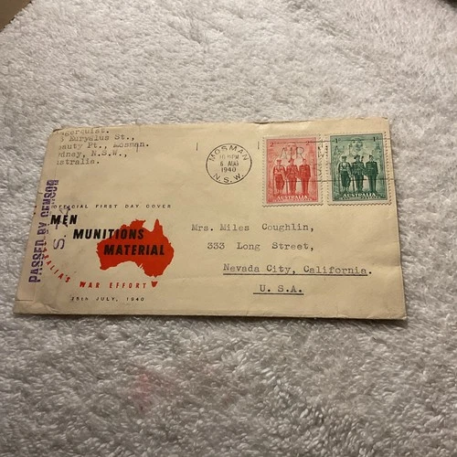 AUSTRALIA 1940-MEN MUNITIONS MATERIAL.OFFICIAL FDC/PASSED BY CENSOR.TO NEVADA #3