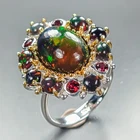 AAA Quality 5 ct Natural Black Opal Ring 925 Sterling Silver Size 7.5 /R469594