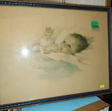 Vintage Bessie Pease Gutmann Baby Framed Print ~ Awakening