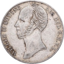 [#1509501] Netherlands, Willem II, 2-1/2 Gulden, 1845, Utrecht, Silver, AU(50-53