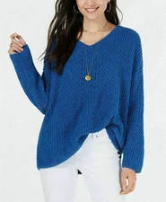 Style & Co Cozy Chenille V-Neck Sweater, Ocean Tide (Blue), Sz. XL