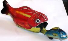 Vintage 1950  s Tin Toy Magic Fish Big Fish Eats Little Fish Near Mint Condition