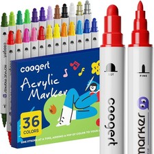 36 Colors Dual Tip Acrylic Paint Markers,Fine and Dot 36 colors