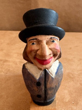 Man Carved Bottle Stopper vintage Whittled male pilgrim old time cork head Anri