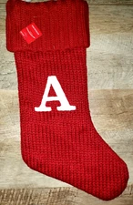 NEW CHRISTMAS STOCKING RED KNIT INITIAL A BOYS GIRLS MEN WOMEN 15.00 MSRP NICE!