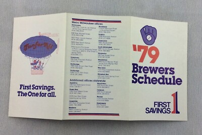 1979 Milwaukee Brewers Baseball Pocket Schedule - First Savings
