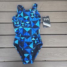 TYR Durafast Kaleidoscope 1pc Swimsuit - Blue/black Youth Girls Size 22 New