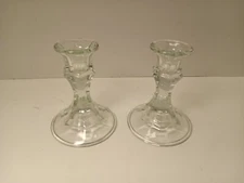 Vintage/Retro American Style Glass Pedestal Candlestick Holders - Pair