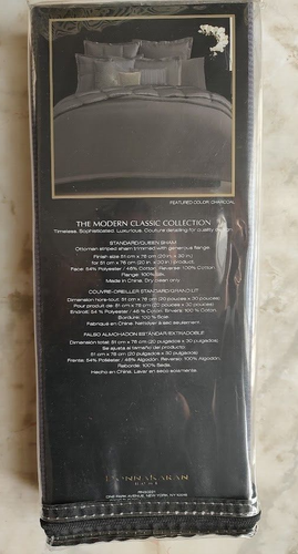 NEW-DONNA KARAN HOME ‘MODERN CLASSICS COLLECTION’ CHARCOAL QUEEN SHAM- RET-$188 - Picture 2 of 4