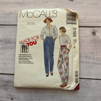 McCalls 5166 Sewing Pattern Pants Pull On Pockets Made For You Miss Sz 14 UNCUT