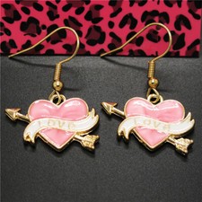 New Pink Enamel Cute Heart Girly Ribbon Fashion Lady Women Stand Earrings