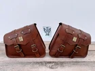 Motorcycle Side Pouch Brown Leather Side 2 Bag Pouch Saddlebags Panniers Saddle