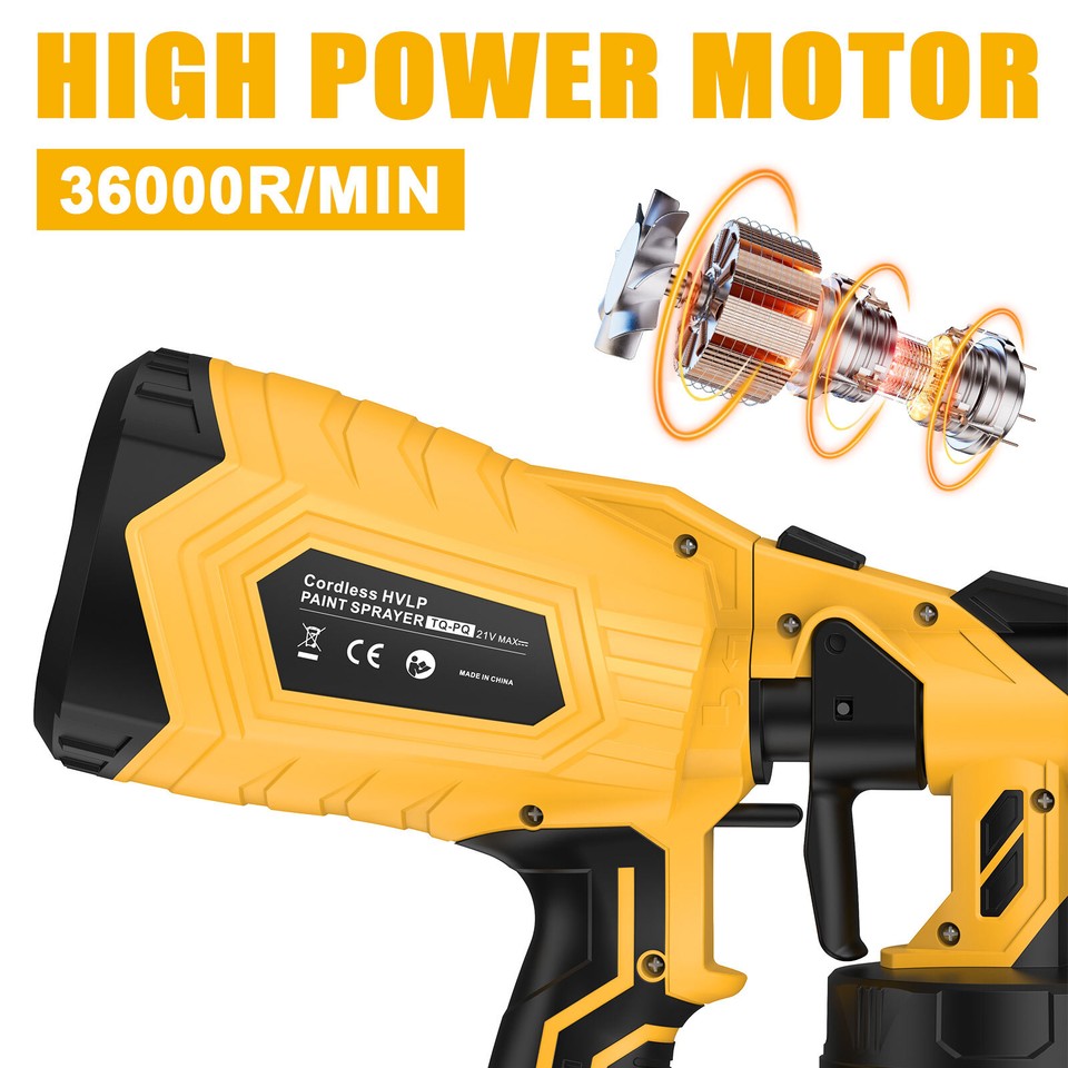 High Pressure Cordless Paint Sprayer - Electric HVLP Spray Gun With 2 Batteries, 1000ml Cup, Adjustable Pattern