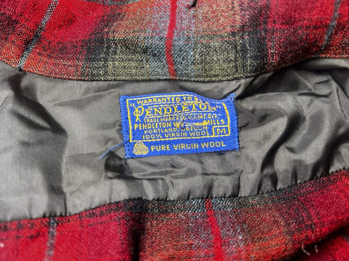 VTG 70s Pendleton Shadow Plaid Board Shirt Wool Loop Collar Mens