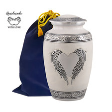 Elegant White Angel Wings Cremation Urn   Handmade Memorial with Velvet Bag