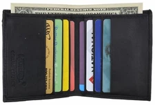 Mens Black Genuine Leather Credit Card Holder Wallet With Vertical Slots New