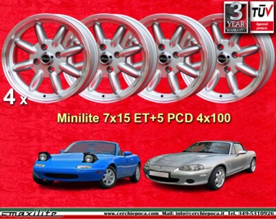 希少ＭＸ－５ＭＩＡＴＡ　7J 4H100 4本　15インチ 4 Cerchi Mazda MX5 NA 1.6/NB Minilite 7x15 4x100 ET30 Wheel Felgen