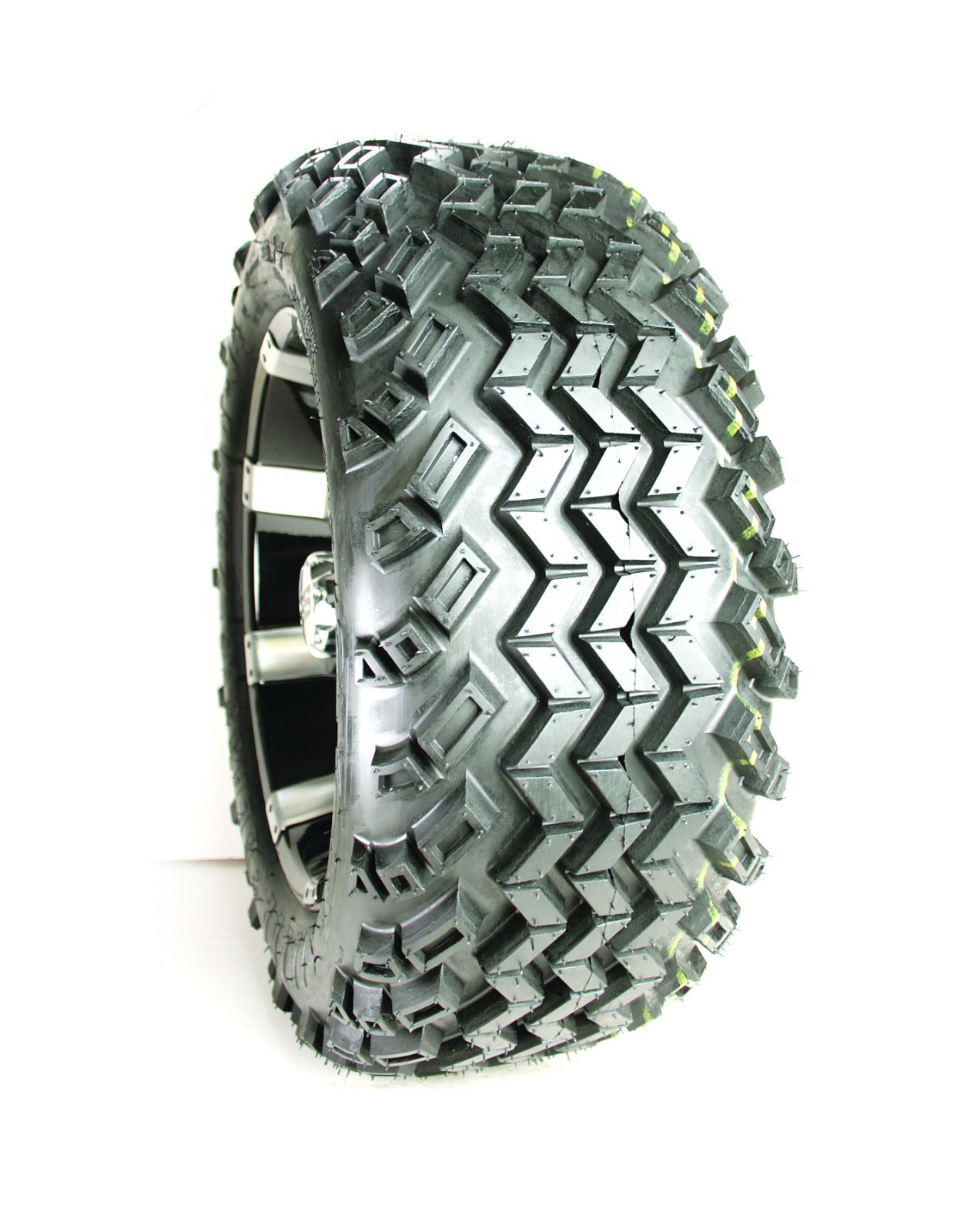 Set of 4 14 inch Tempest Black/Silver Wheels & 23 inch A/T Golf Cart