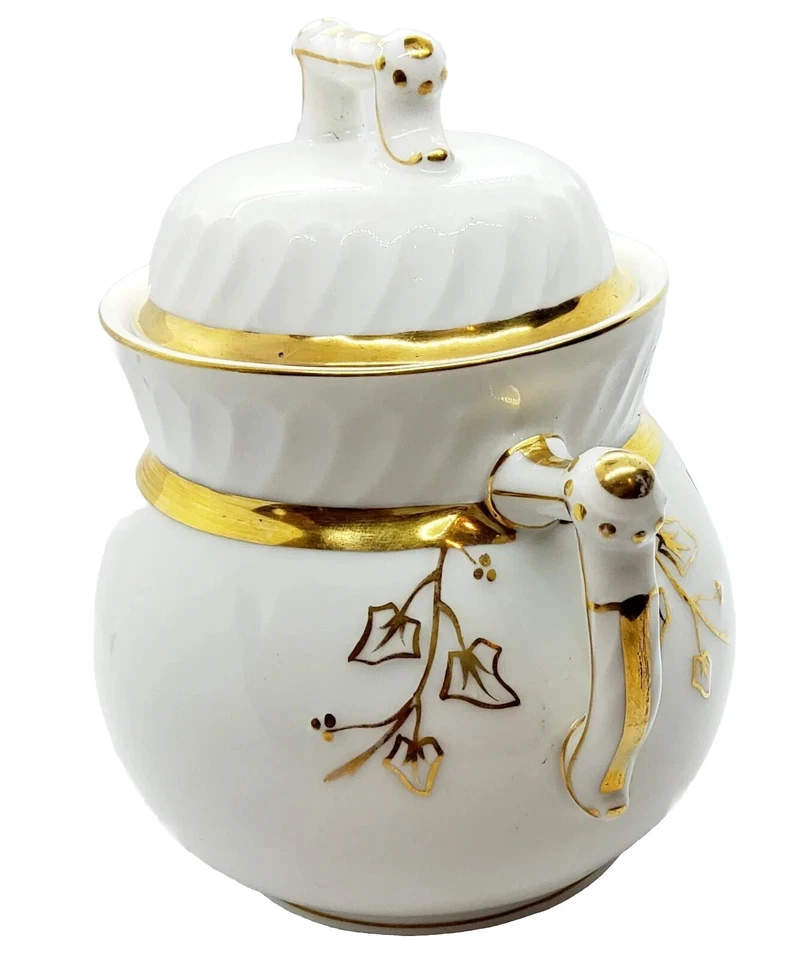 Raro Antiguo Limoges Bowa & Yema GRANDE Crema y Azúcar Cuenco Hoja de Oro 1800 Foto 4 de 4