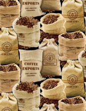 Food Fabric - Coffee Beans Bags Brown C7256 - Timeless Treasures YARD