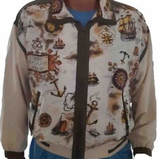 WOMENS VINTAGE 80S WESTBOUND PATTERN WINDBREAKER SPRING BEIGE VACATION MEDIUM