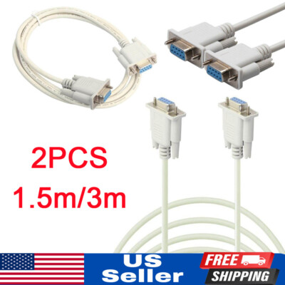 2pcs 1.5m/3m DB9 DB 9 9-Pin RS-232 D-SUB Female to Female Serial Cable Cord USA