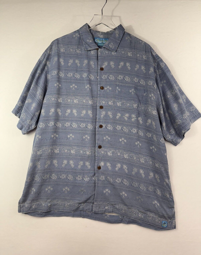 Bermuda Bay Short Sleeve Hawaiian Silk Shirt - Light Blue - Men's Large