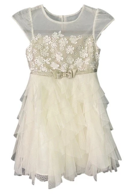Платье для особых случаев для девочек Jona Michelle цвета слоновой кости с золотыми блестками цветочный узор размер 7 новое без ценников - Изображение 2 из 4