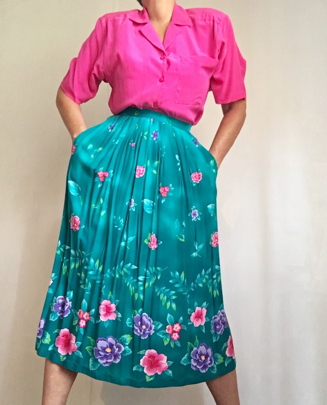 Vintage Summer Floral Midi Skirt Boho Midi Skirt Flor… Gem